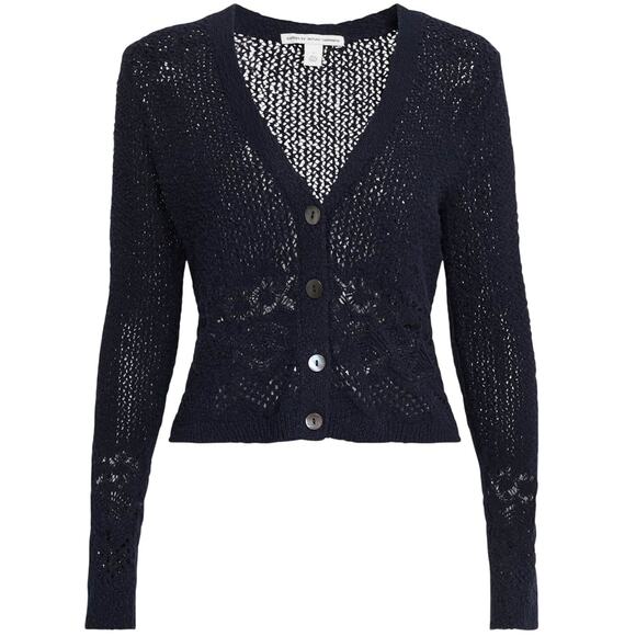 Autumn Cashmere Sweaters - Autumn Cashmere Textured Navy Pointelle-Knit Cardigan Size S NWT